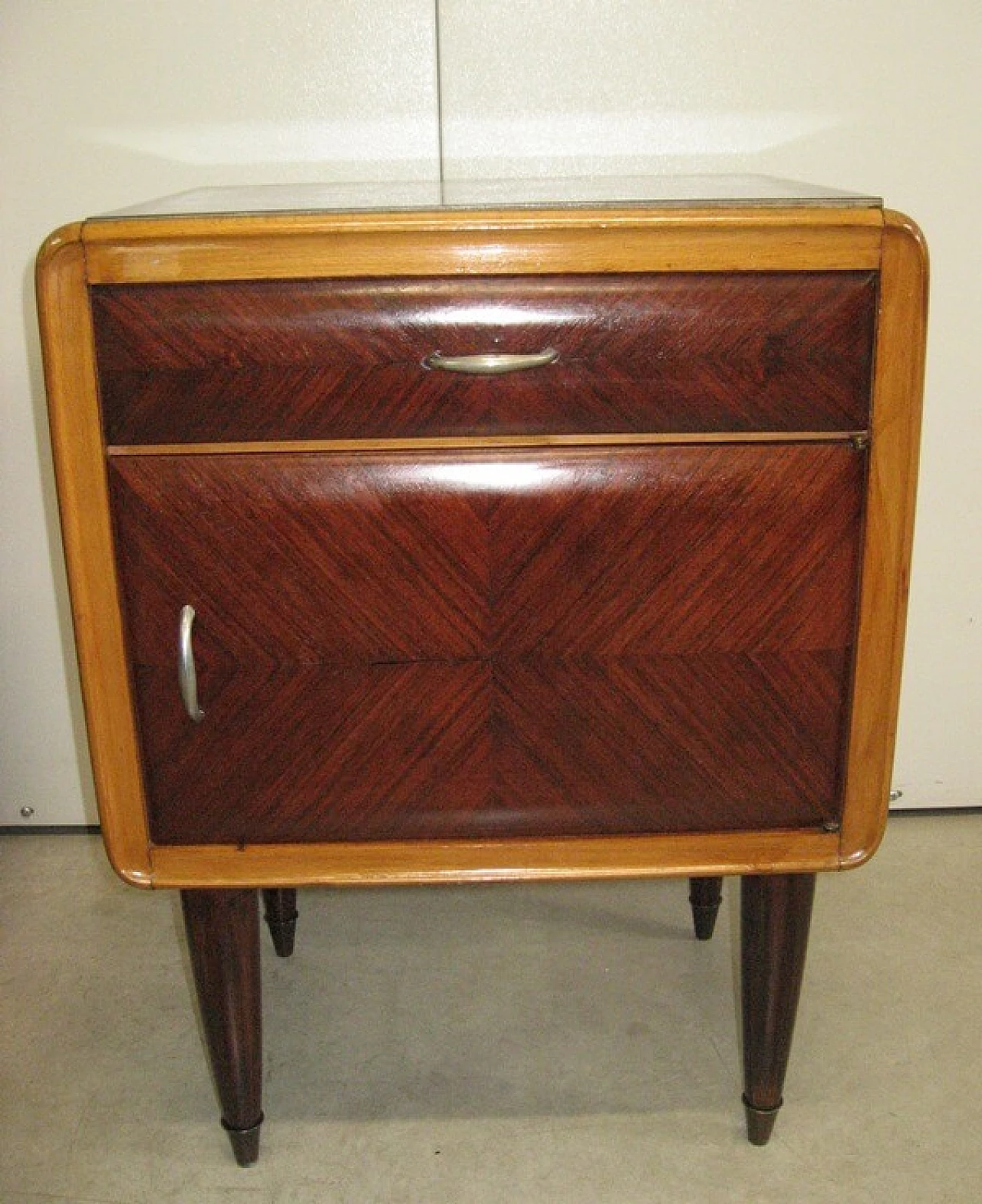 Pair of bedside tables with glass top, 1960s 1366558