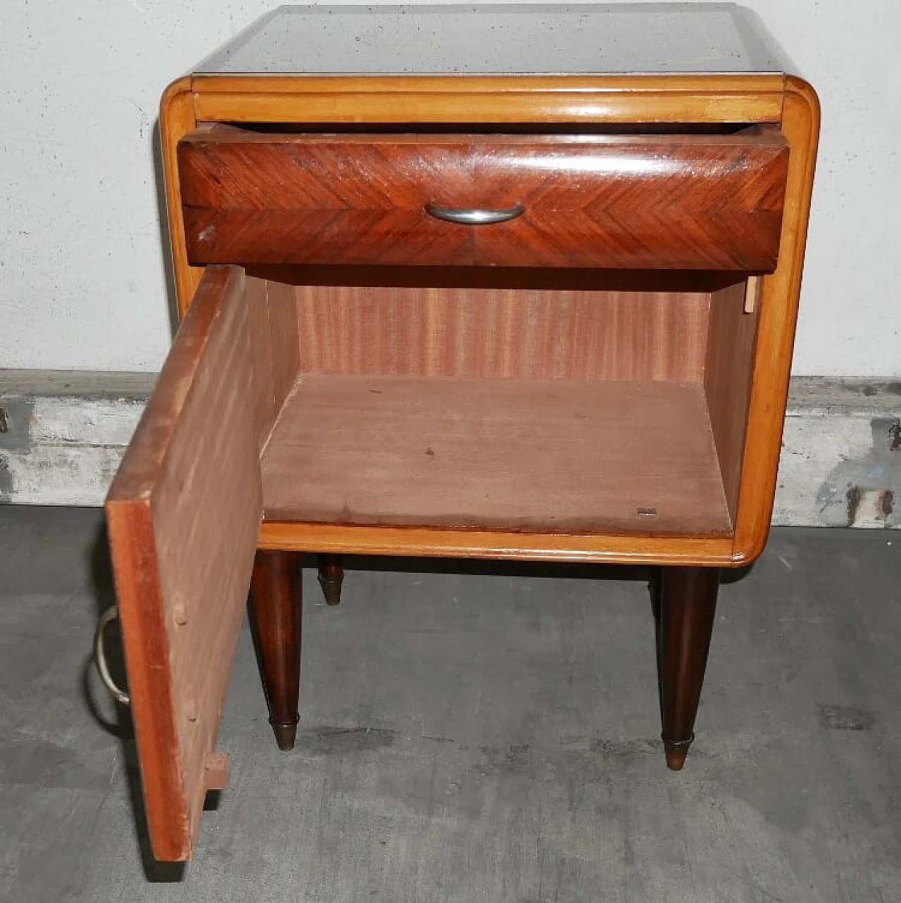 Pair of bedside tables with glass top, 1960s 1366561