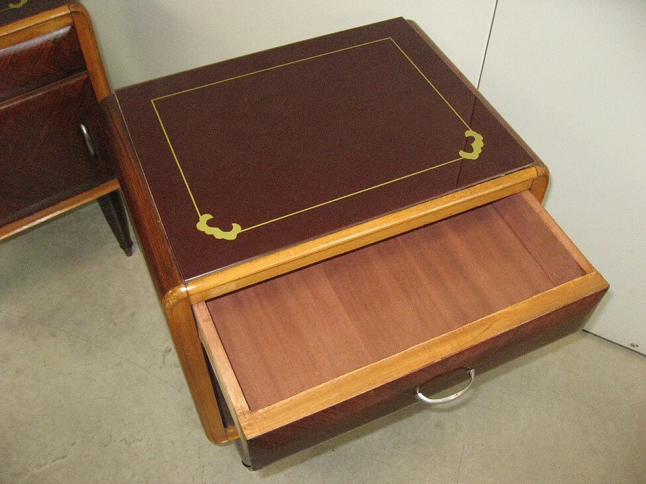 Pair of bedside tables with glass top, 1960s 1366562