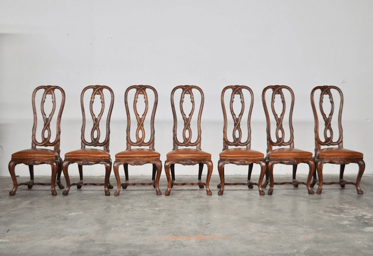 7 Hand-carved ashwood chairs, 1950s 1372722