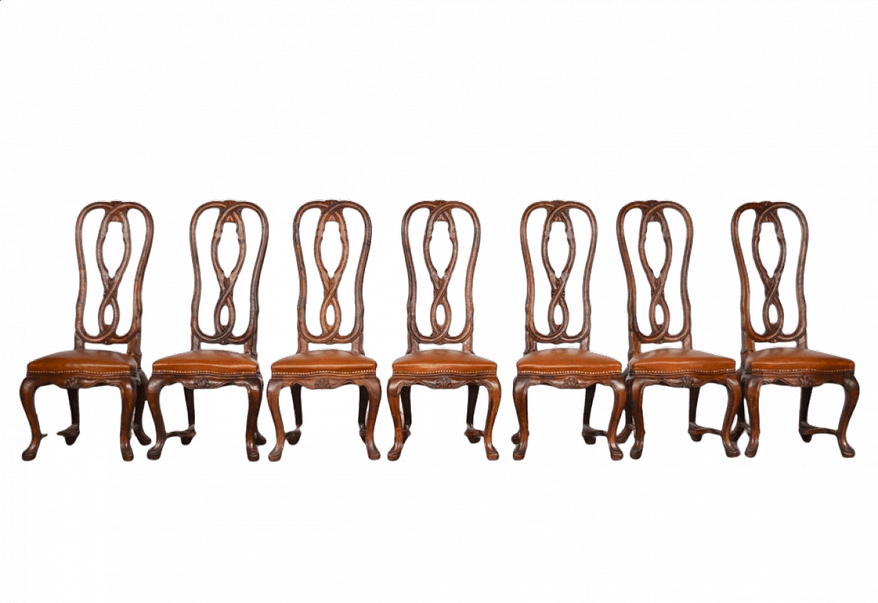 7 Hand-carved ashwood chairs, 1950s 1372727