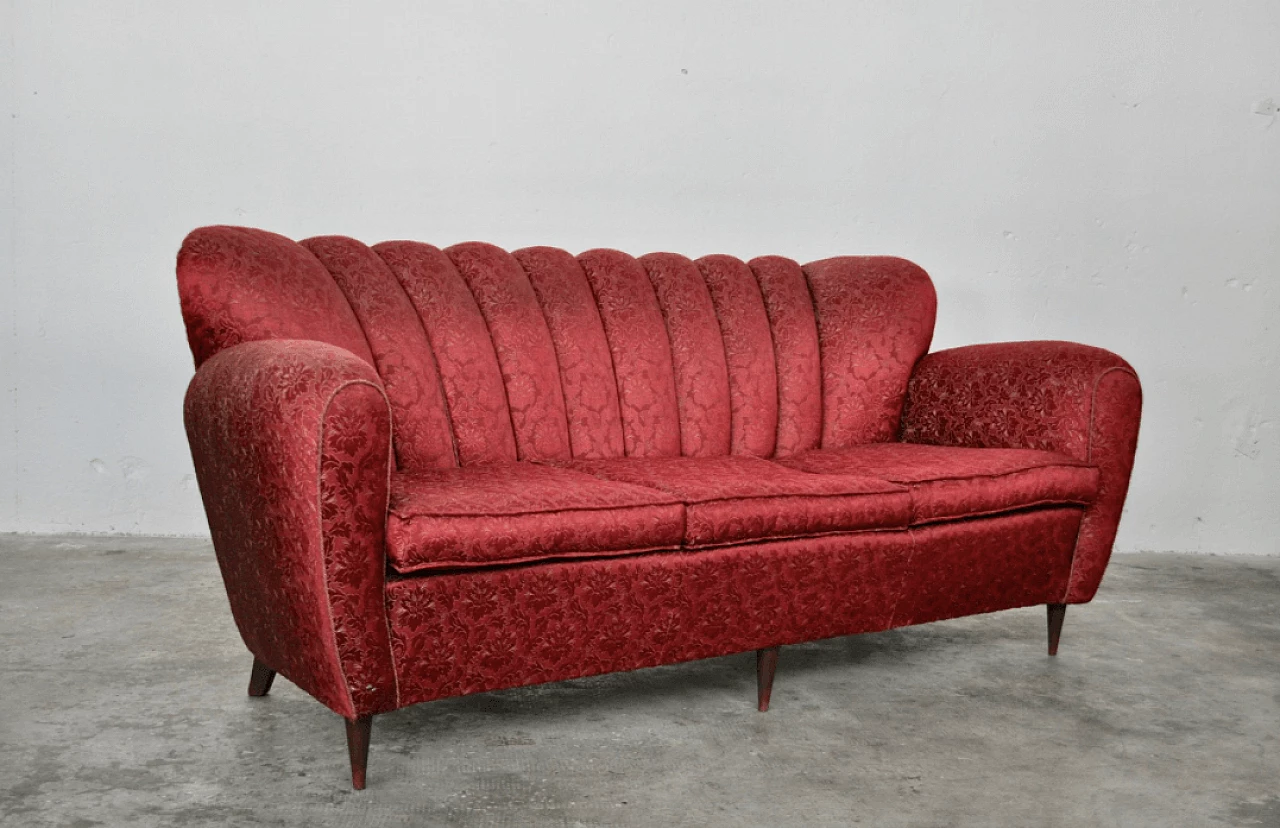 Red and gold three-seater sofa by Paolo Buffa, 1950s 1373485