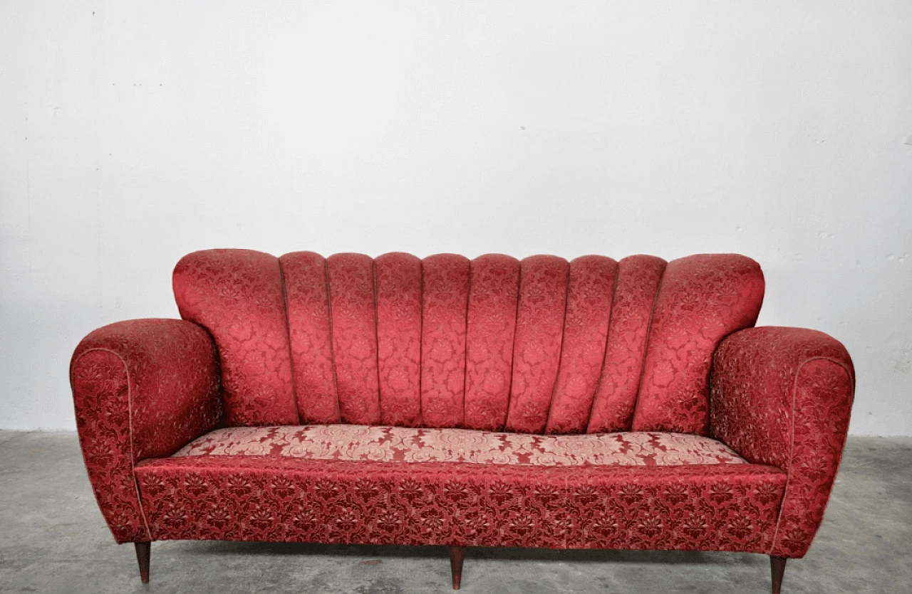 Red and gold three-seater sofa by Paolo Buffa, 1950s 1373487