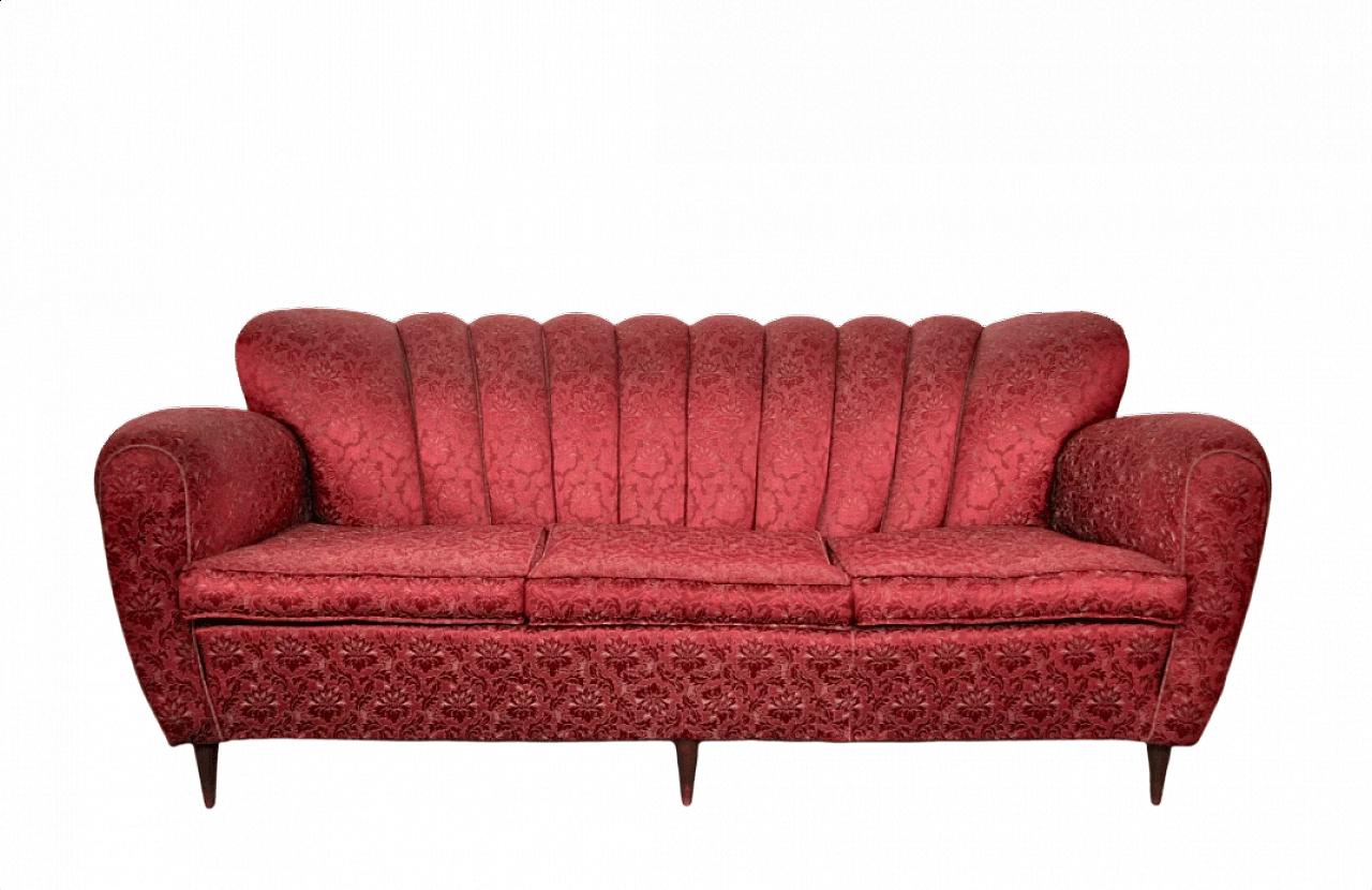 Red and gold three-seater sofa by Paolo Buffa, 1950s 1373501