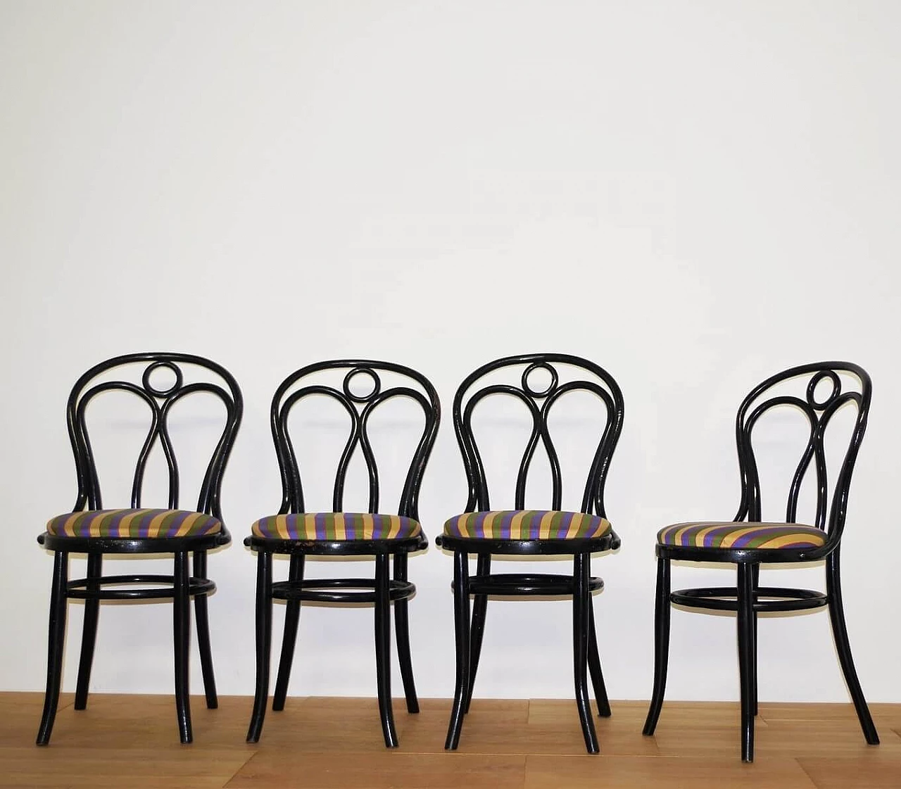 4 black Thonet chairs with fabric seat, 1950s 1374043