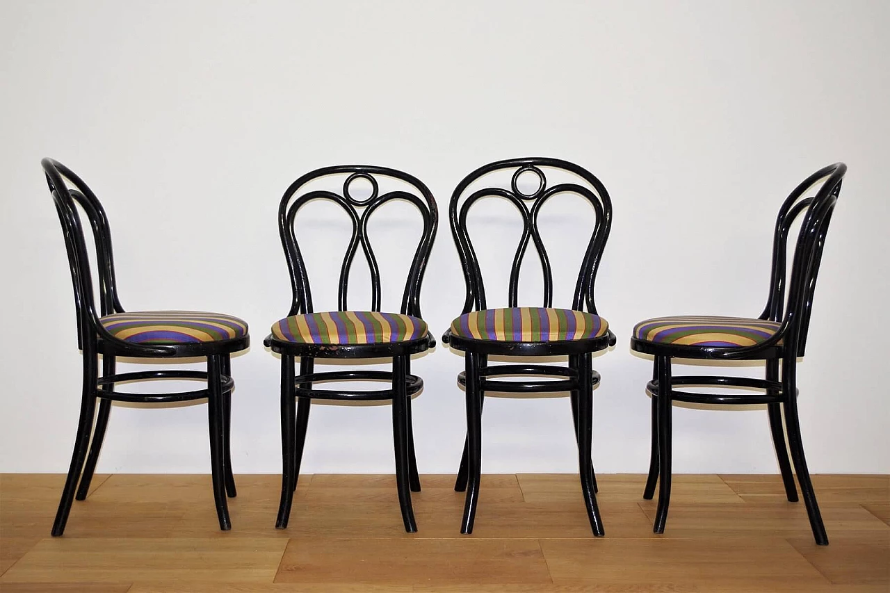 4 black Thonet chairs with fabric seat, 1950s 1374044