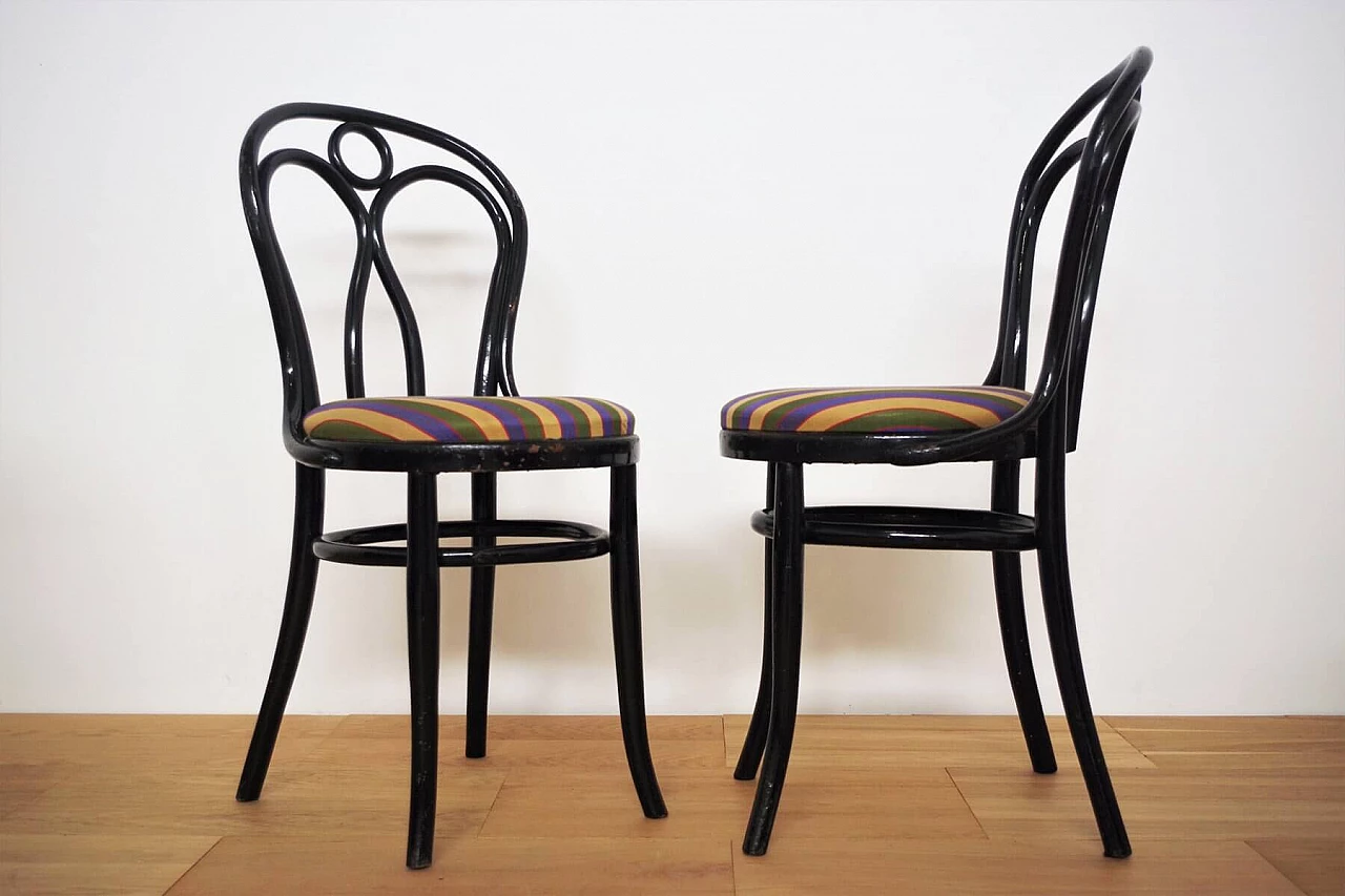 4 black Thonet chairs with fabric seat, 1950s 1374045