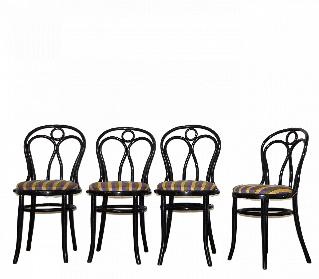 4 black Thonet chairs with fabric seat, 1950s 1374055