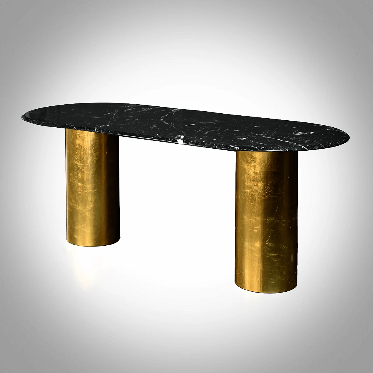 Ellisse Nq1 dining table in gilded steel and black marble 1374442