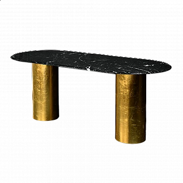 Ellisse Nq1 dining table in gilded steel and black marble