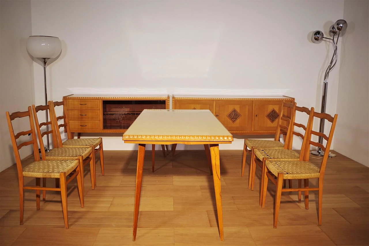 Wooden table, chairs and sideboard by Melchiorre Bega, 1940s 1374549