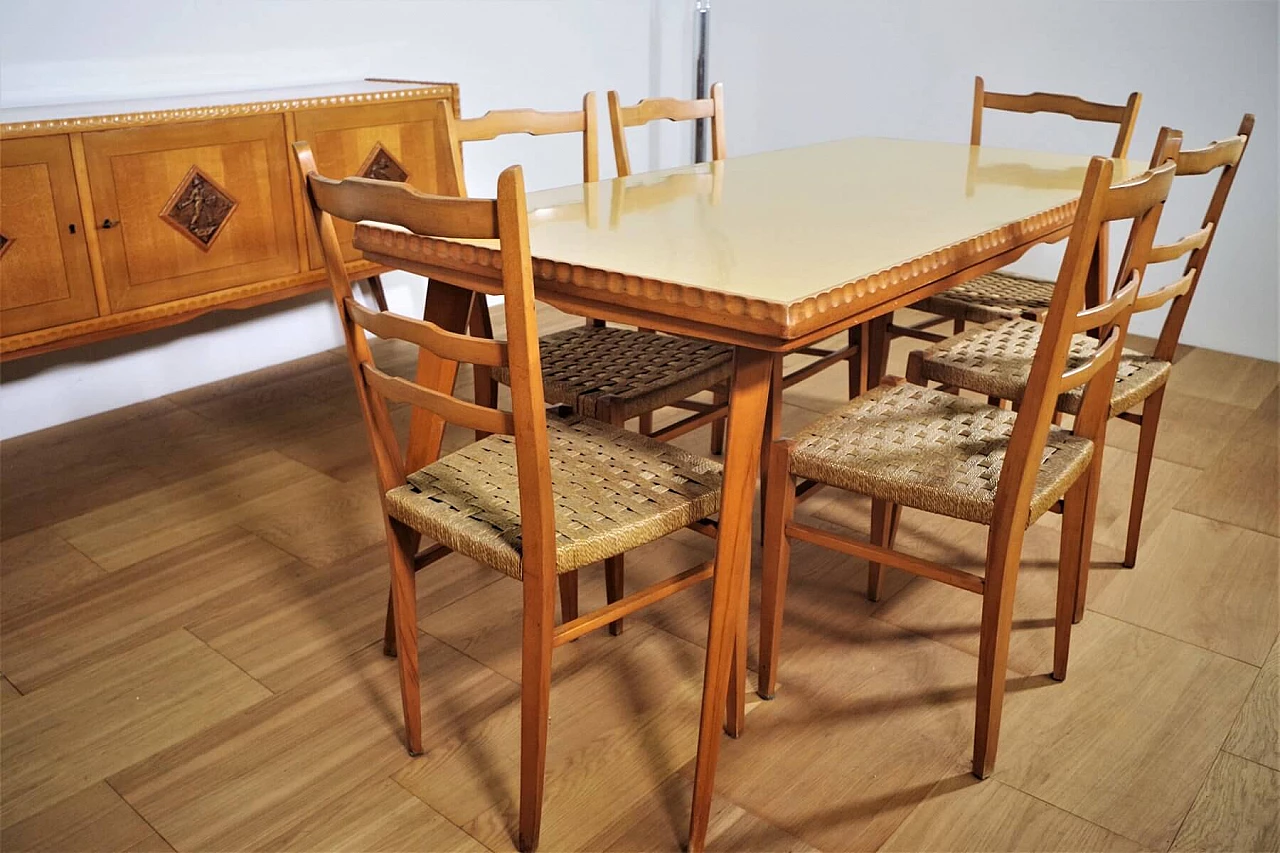 Wooden table, chairs and sideboard by Melchiorre Bega, 1940s 1374556