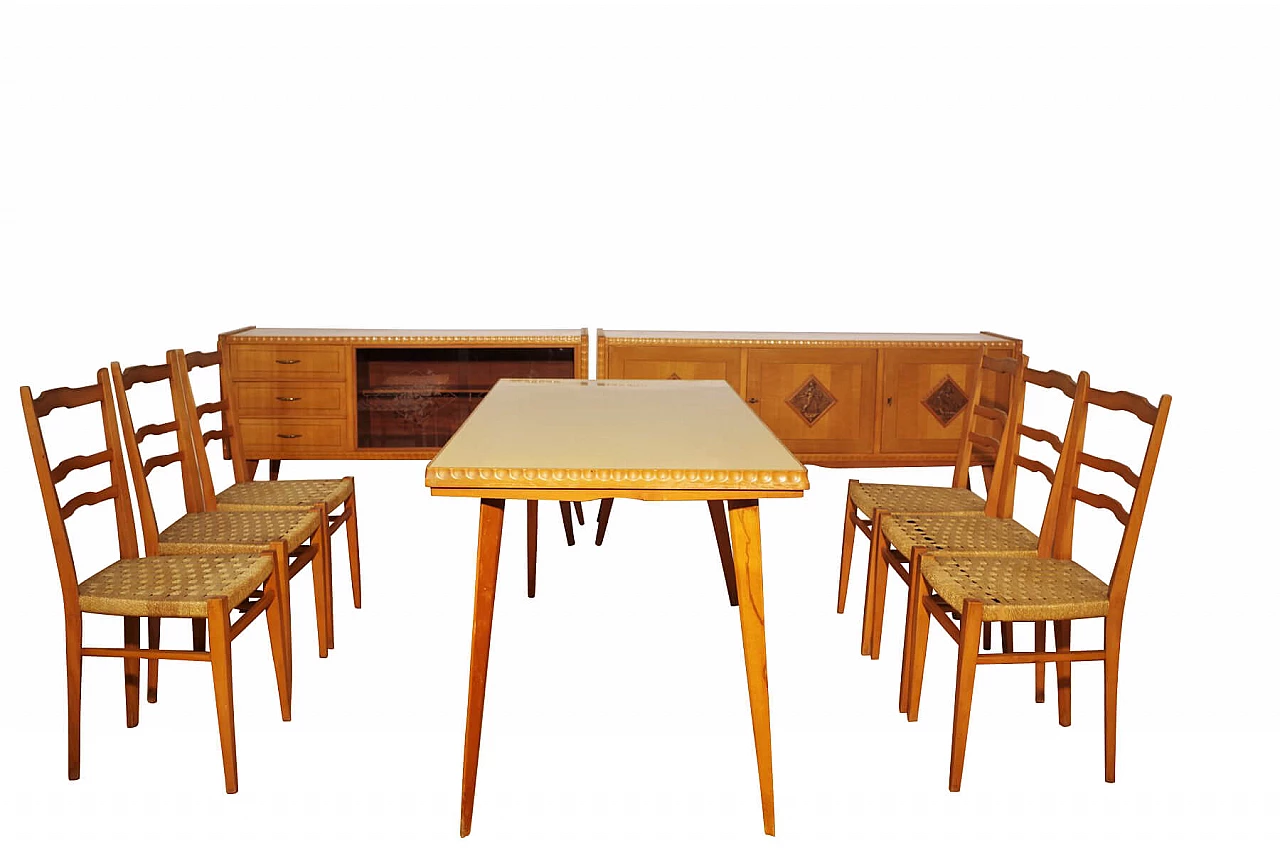 Wooden table, chairs and sideboard by Melchiorre Bega, 1940s 1375409