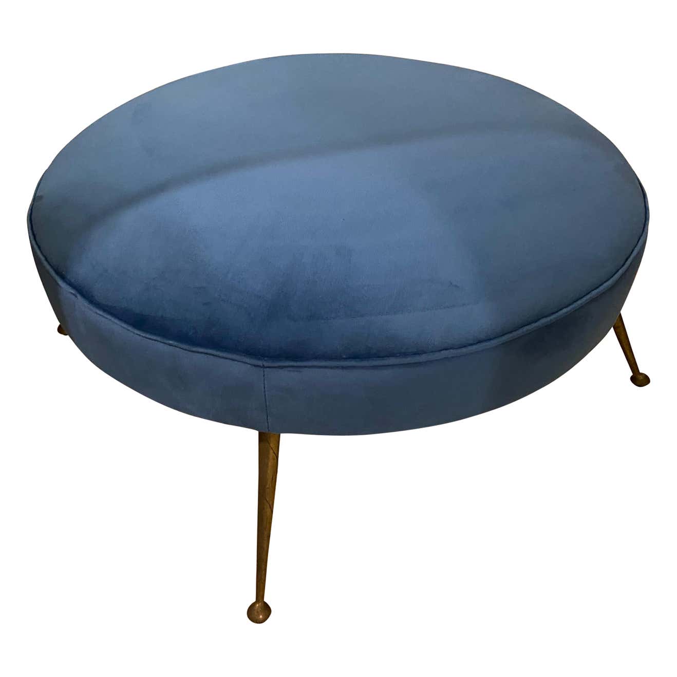 Grande pouf in velluto blu, anni '50