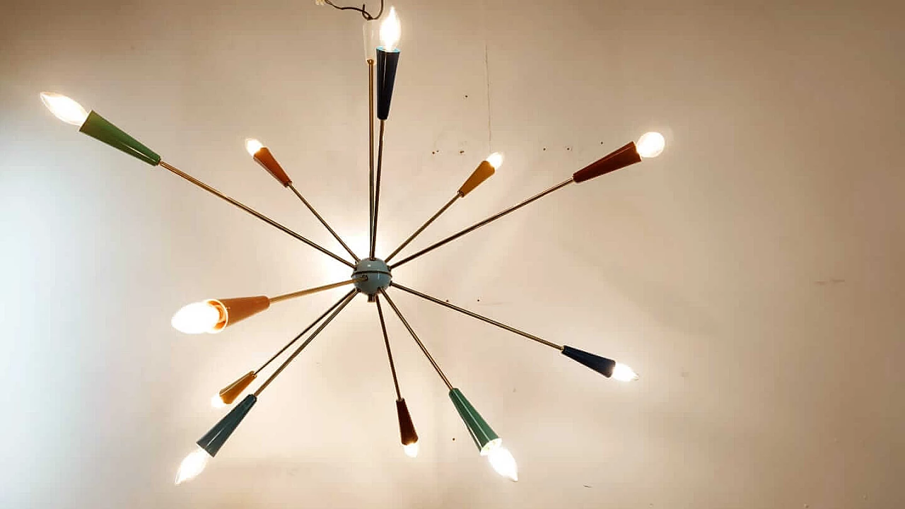 Sputnik multicoloured chandelier in Stilnovo style, 1960s 1377913