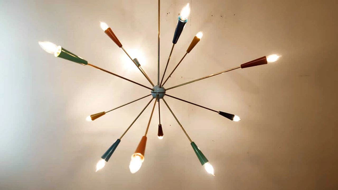 Sputnik multicoloured chandelier in Stilnovo style, 1960s 1377916