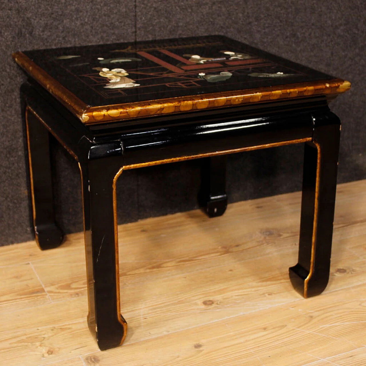 French coffee table in lacquered, painted and gilded wood with chinoiserie decorations 1379944