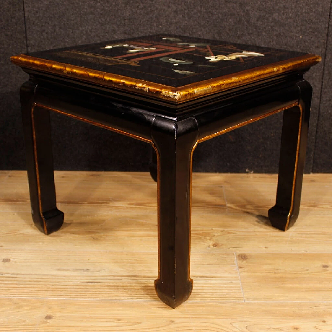 French coffee table in lacquered, painted and gilded wood with chinoiserie decorations 1379948