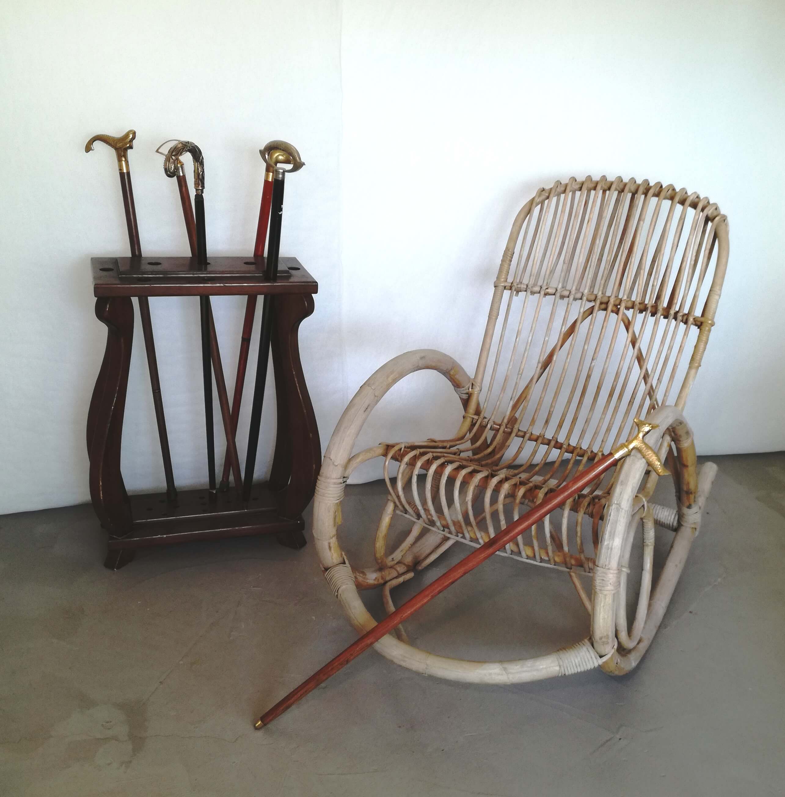 Sedia dondolo rattan bamboo Bonacina anni 50' vintage design