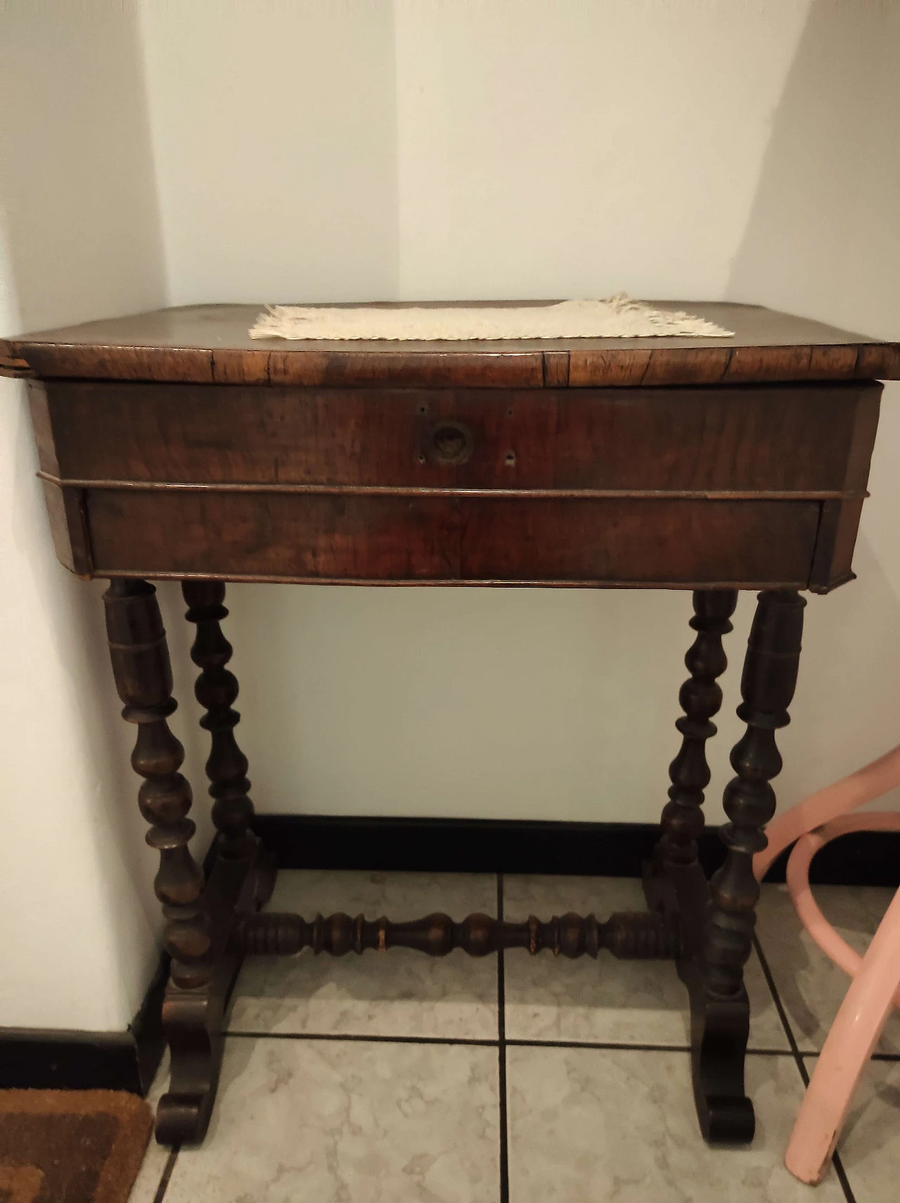 Small walnut table with drawer, early 20th century 1384157