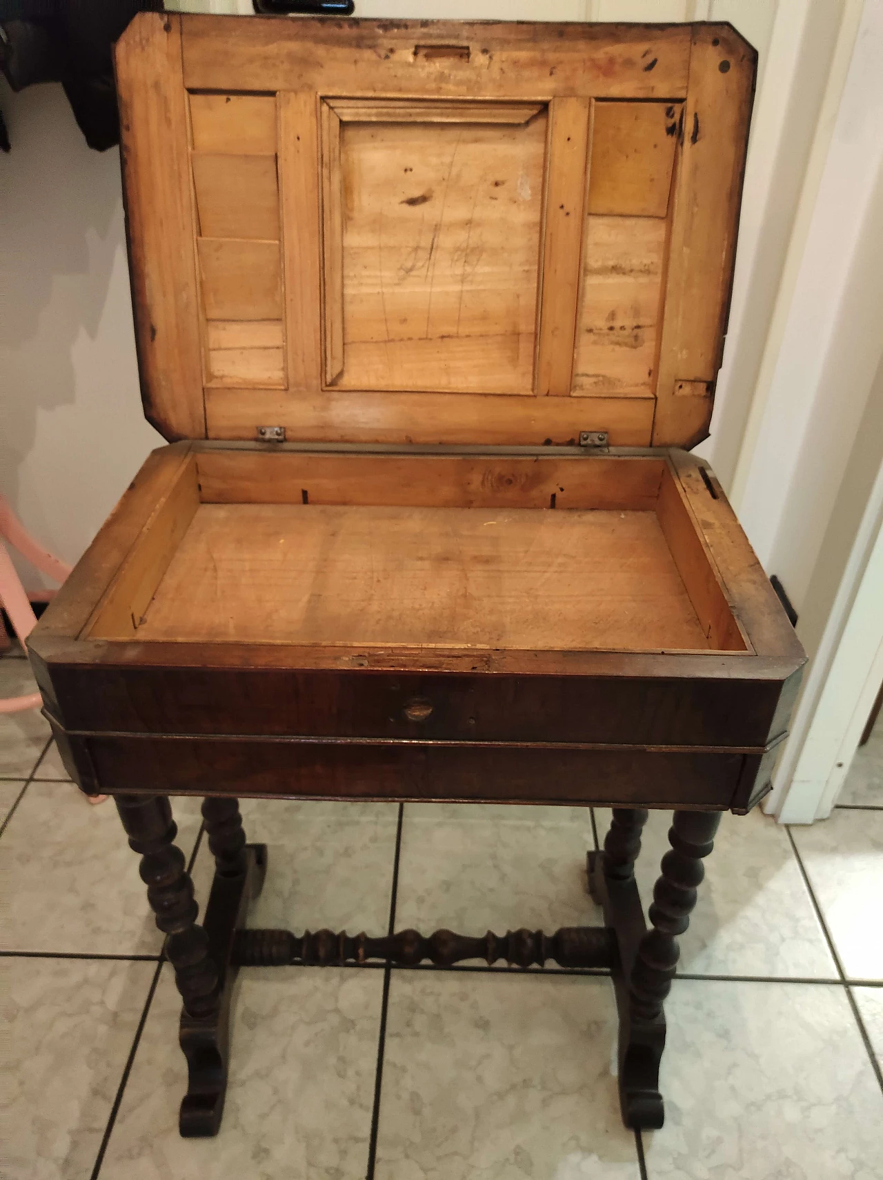 Small walnut table with drawer, early 20th century 1384160