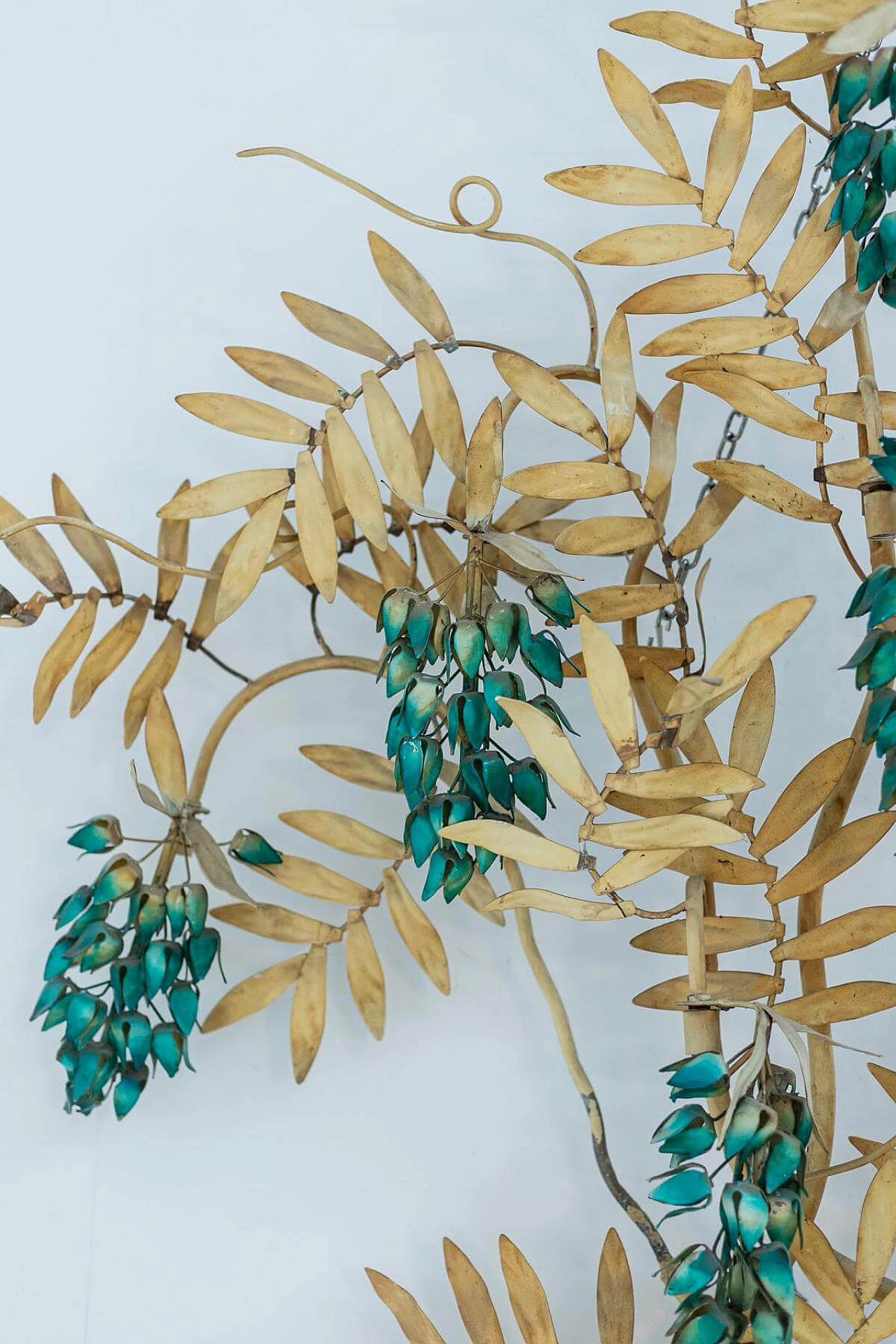 Art Nouveau wall lamp in aluminium painted with leaves, 1950s 1399191