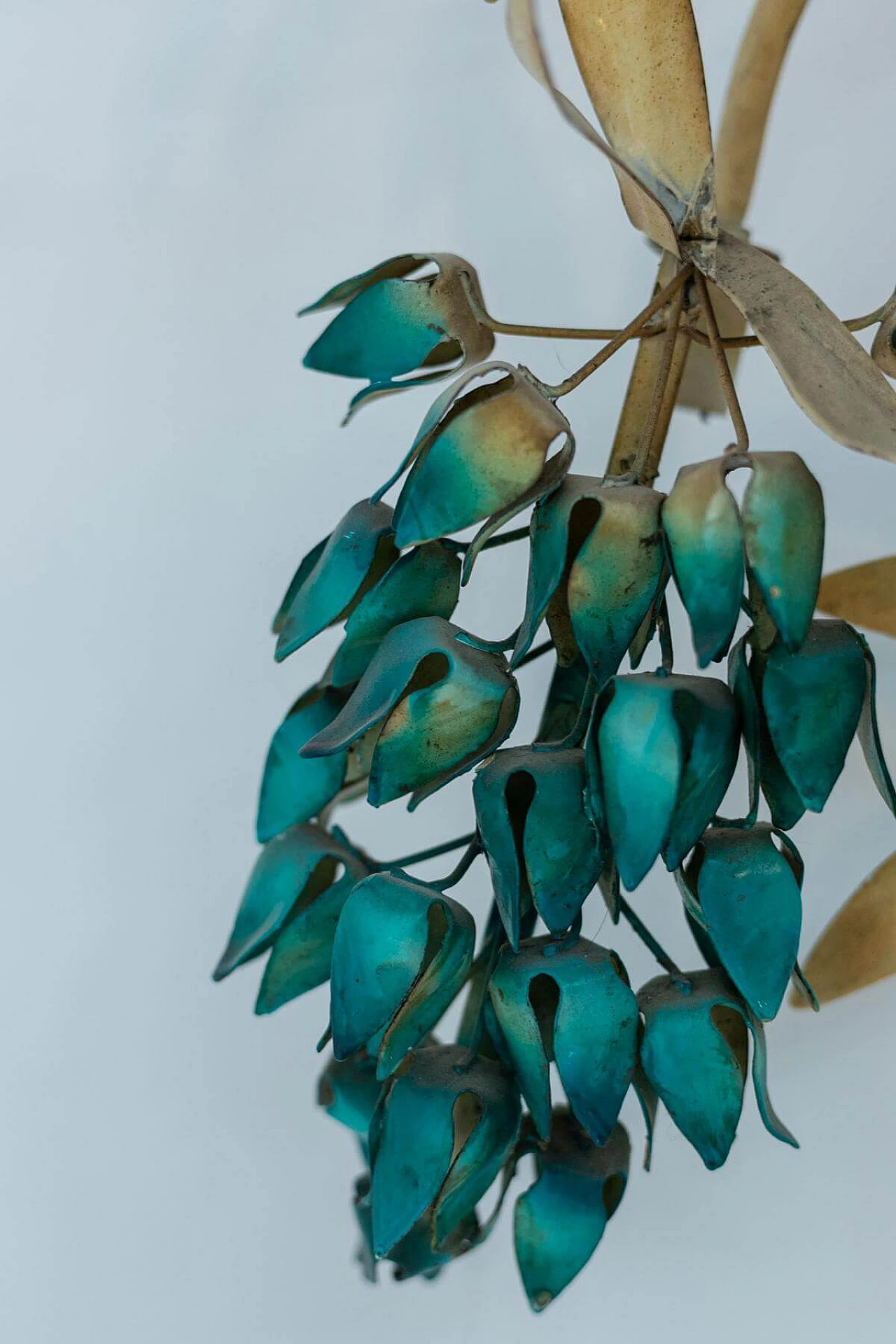 Art Nouveau wall lamp in aluminium painted with leaves, 1950s 1399195