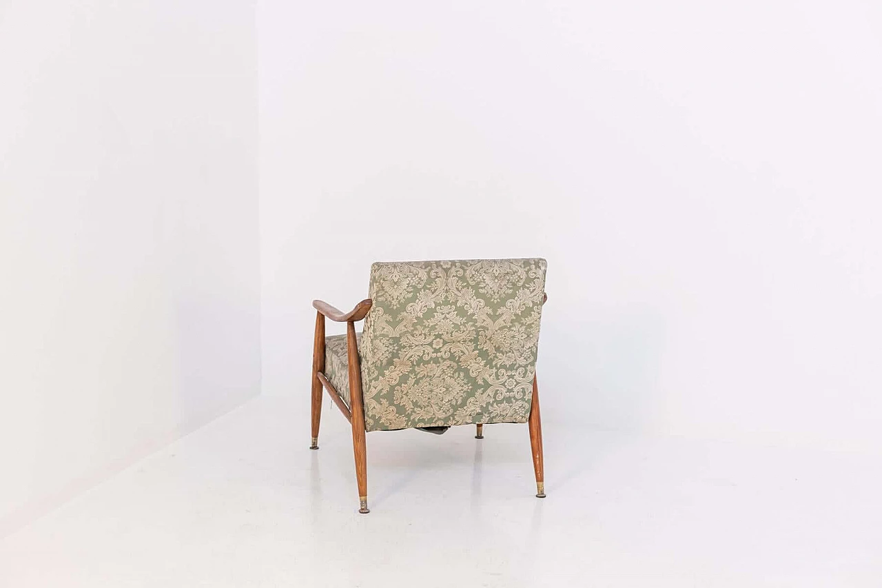 Wooden armchair with damask fabric cover, 1950s 1399233