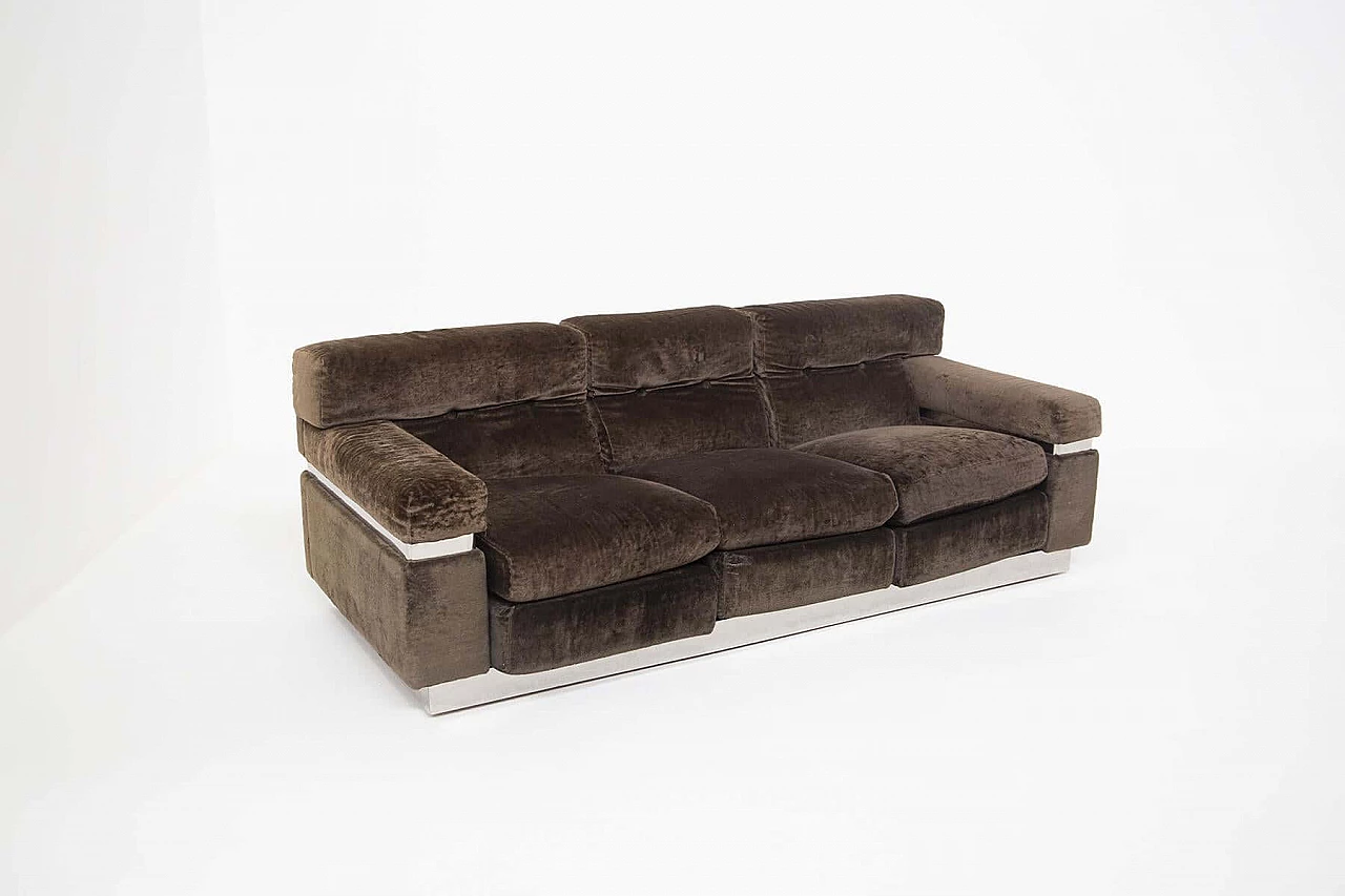 Vittorio Introini's sofa in brown velvet and steel, 1970s 1400346