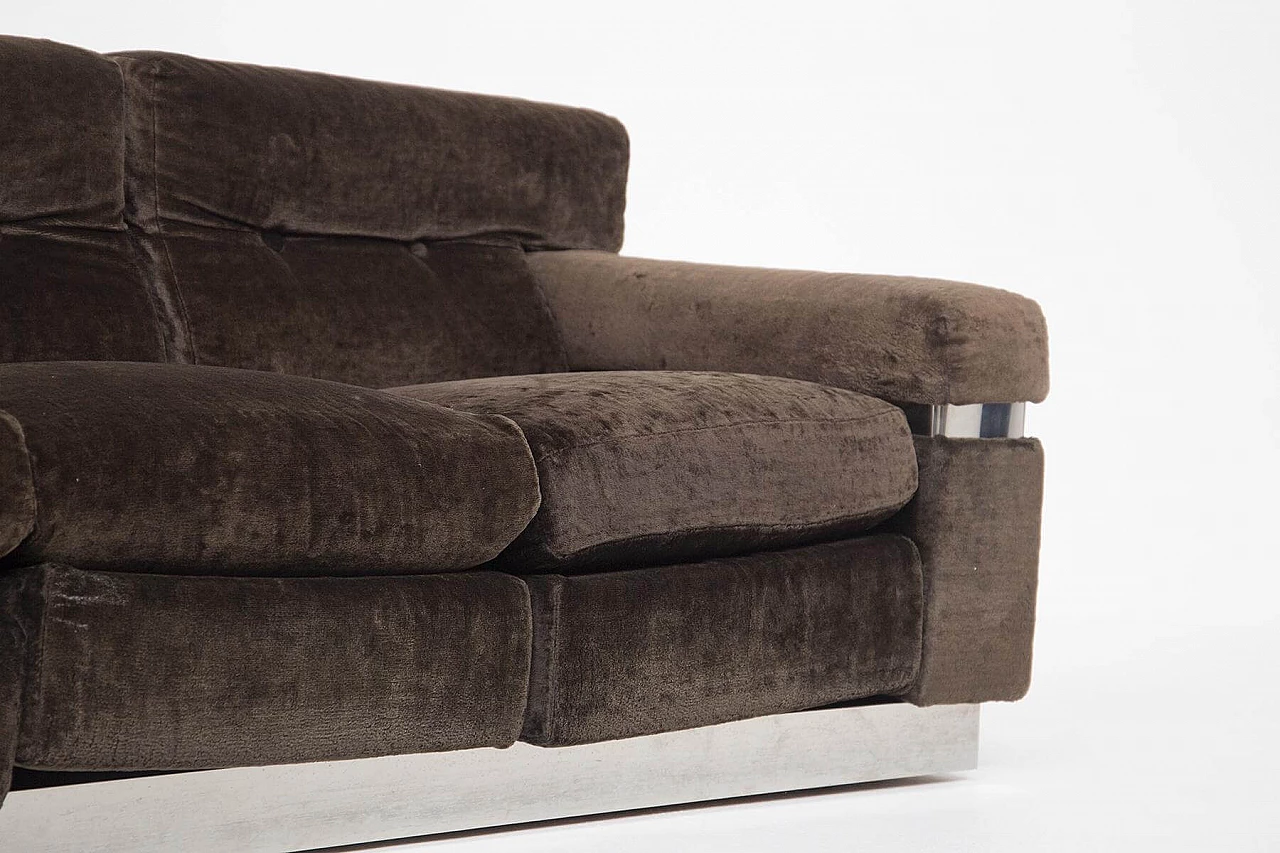 Vittorio Introini's sofa in brown velvet and steel, 1970s 1400347