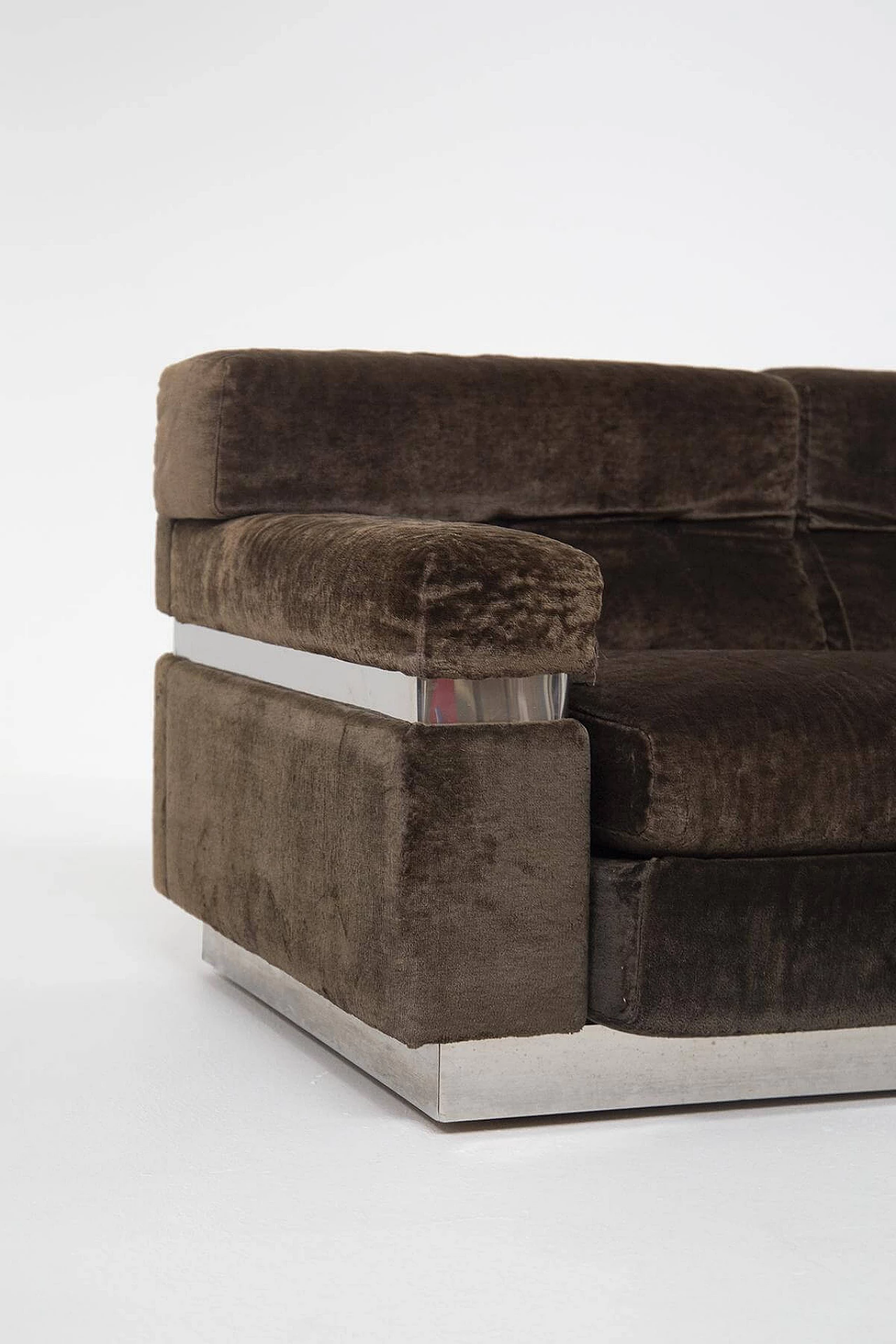 Vittorio Introini's sofa in brown velvet and steel, 1970s 1400348