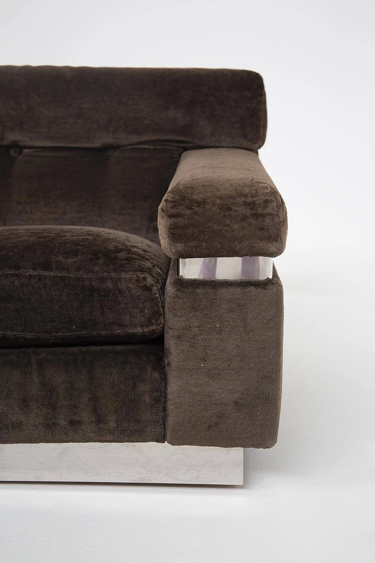 Vittorio Introini's sofa in brown velvet and steel, 1970s 1400350