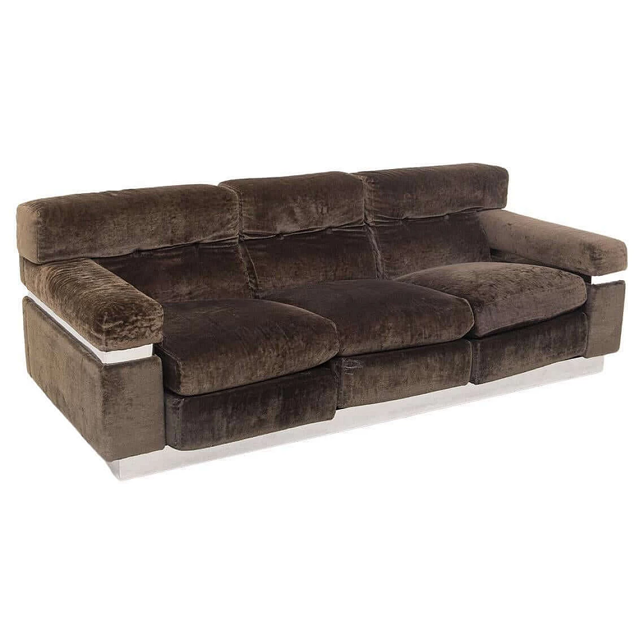 Vittorio Introini's sofa in brown velvet and steel, 1970s 1400356