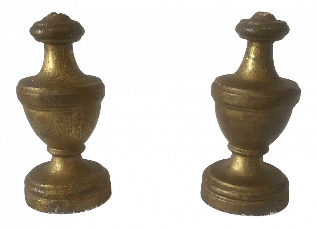 Pair of candle holder bases in hand-carved and gilded wood, 19th century 1400662