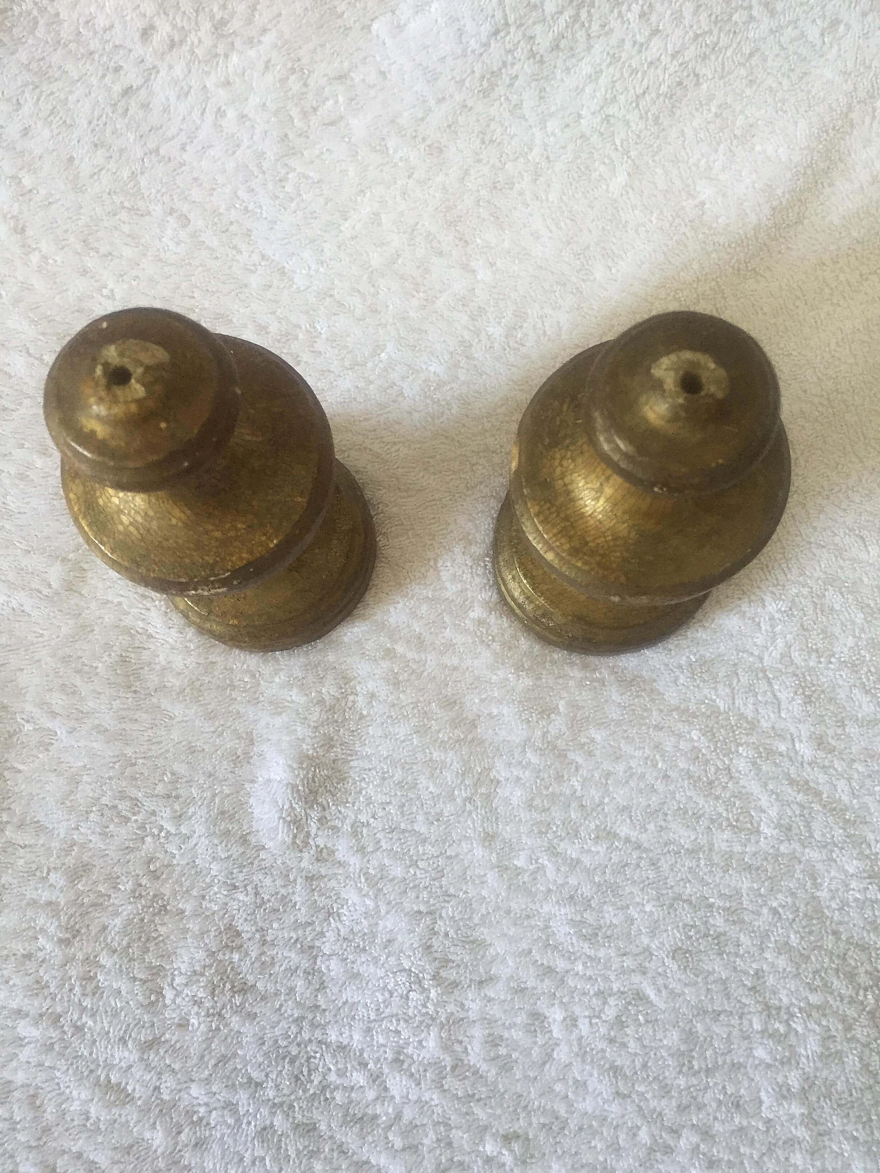 Pair of candle holder bases in hand-carved and gilded wood, 19th century 1400666