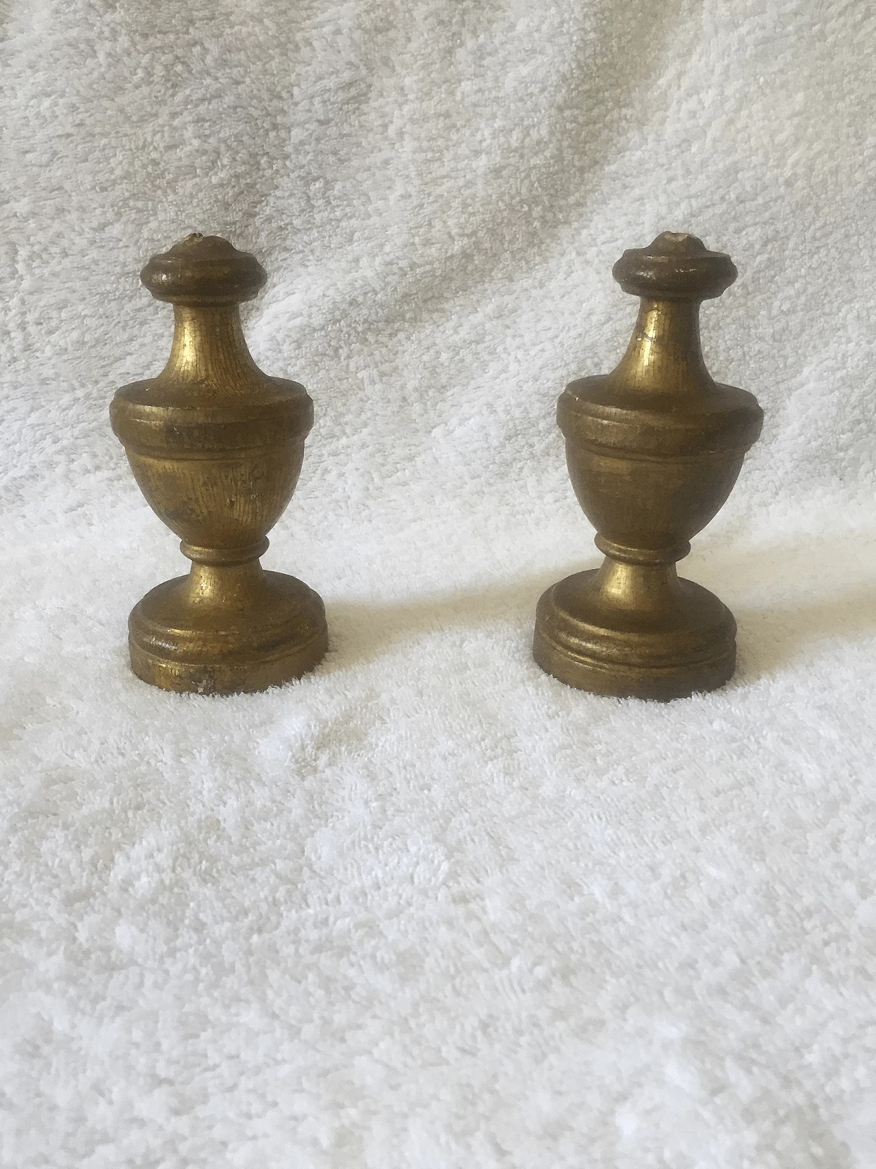 Pair of candle holder bases in hand-carved and gilded wood, 19th century 1400668