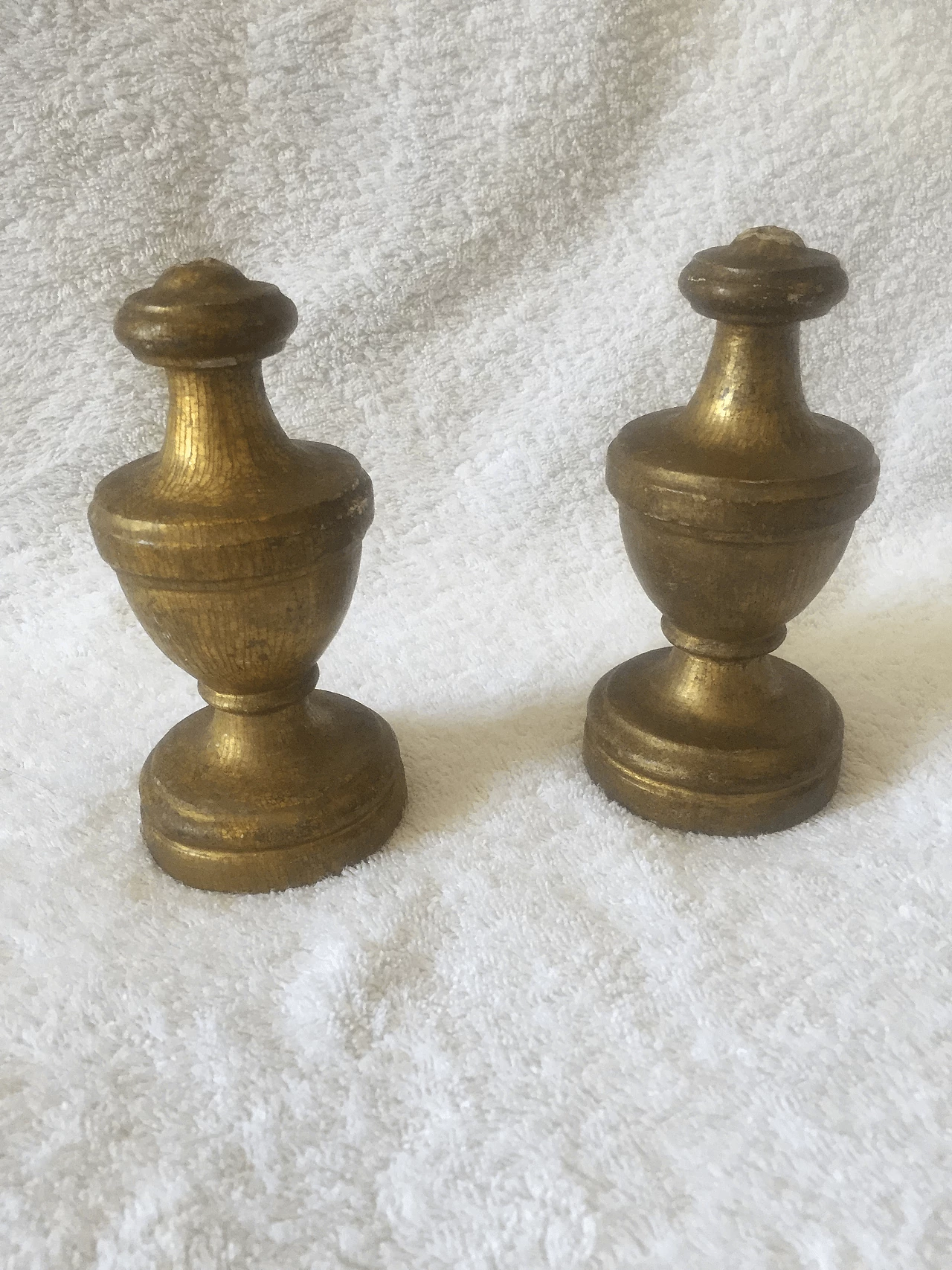 Pair of candle holder bases in hand-carved and gilded wood, 19th century 1400669