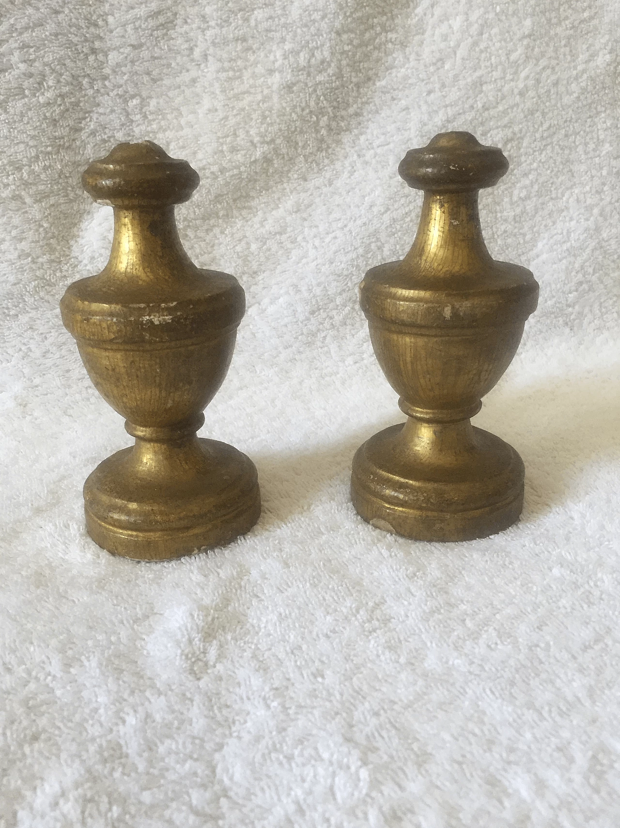 Pair of candle holder bases in hand-carved and gilded wood, 19th century 1400671