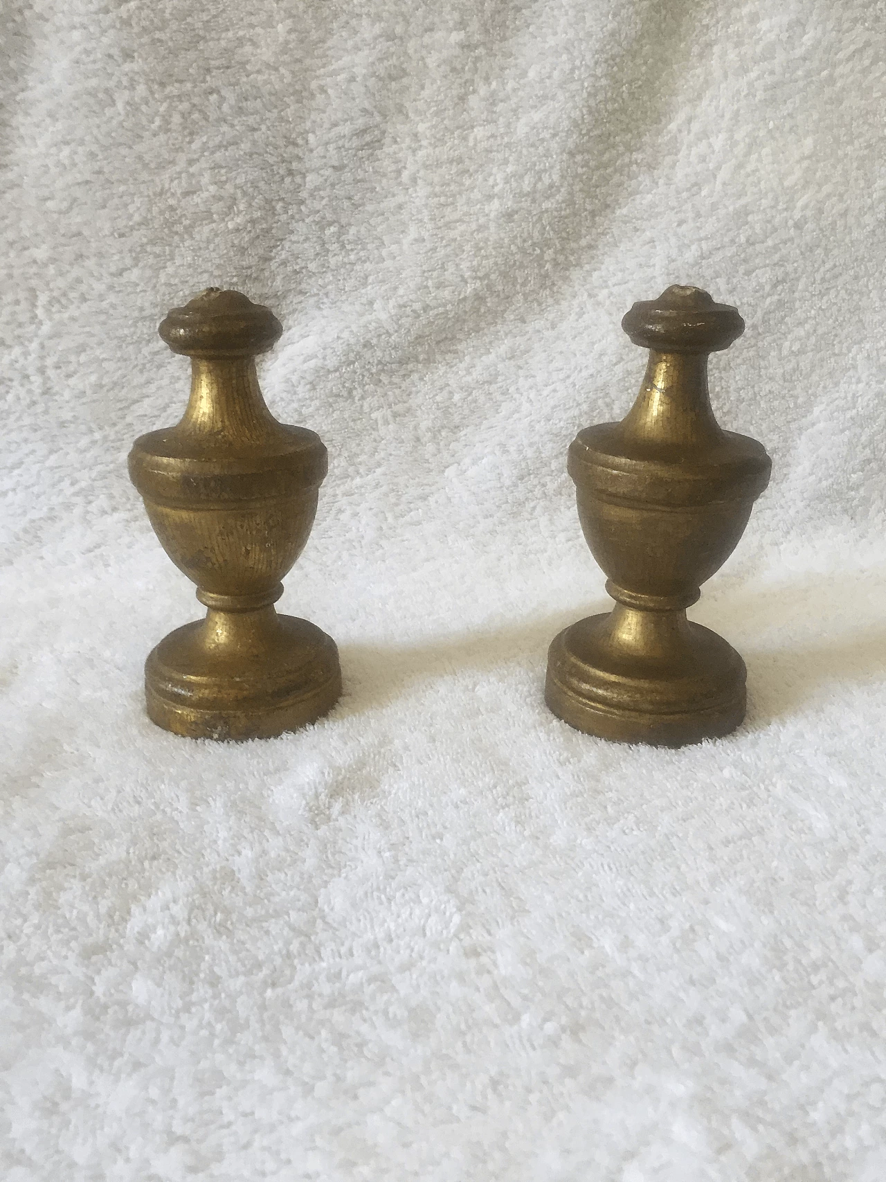 Pair of candle holder bases in hand-carved and gilded wood, 19th century 1400673