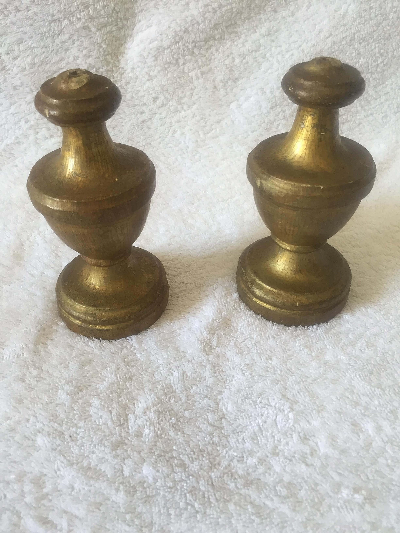 Pair of candle holder bases in hand-carved and gilded wood, 19th century 1400674