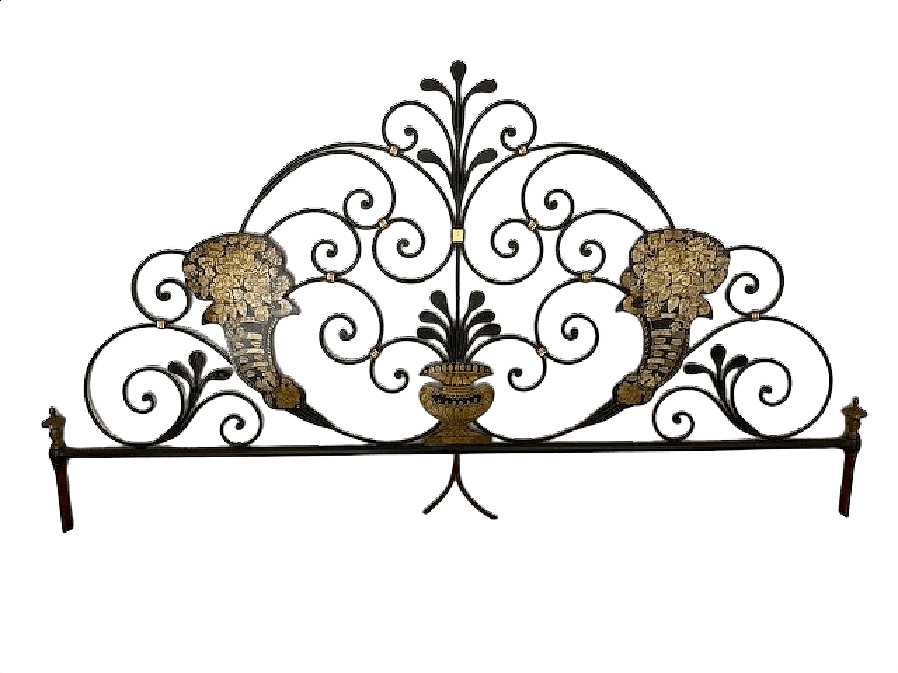 Genoese style wrought iron headboard decorated with gold leaf by Rino Baglini, 1960s 1400763