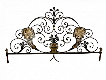 Genoese style wrought iron headboard decorated with gold leaf by Rino Baglini, 1960s