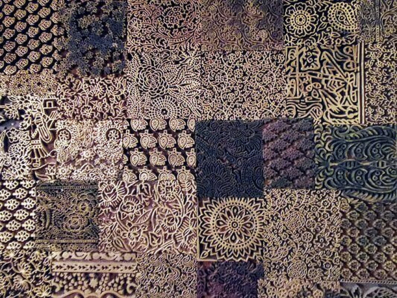 Pannello in legno con timbri Batik, anni '50 1403194