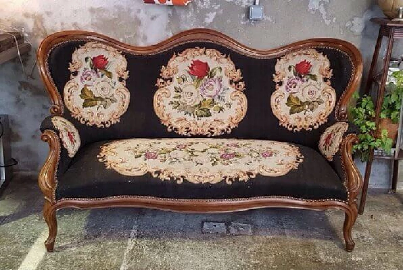 2 Seater sofa with floral embroidery, 1950s 1403221