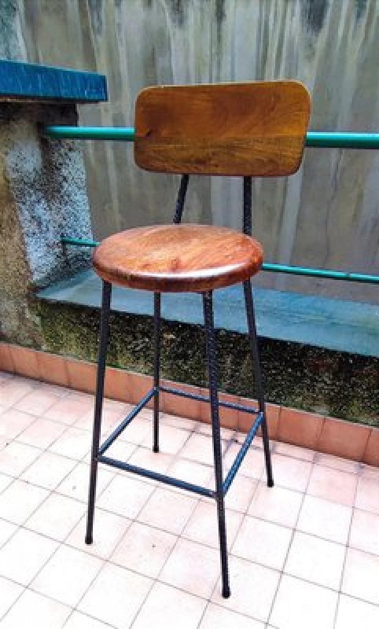 Industrial iron and chestnut stool, 1970s 1404091