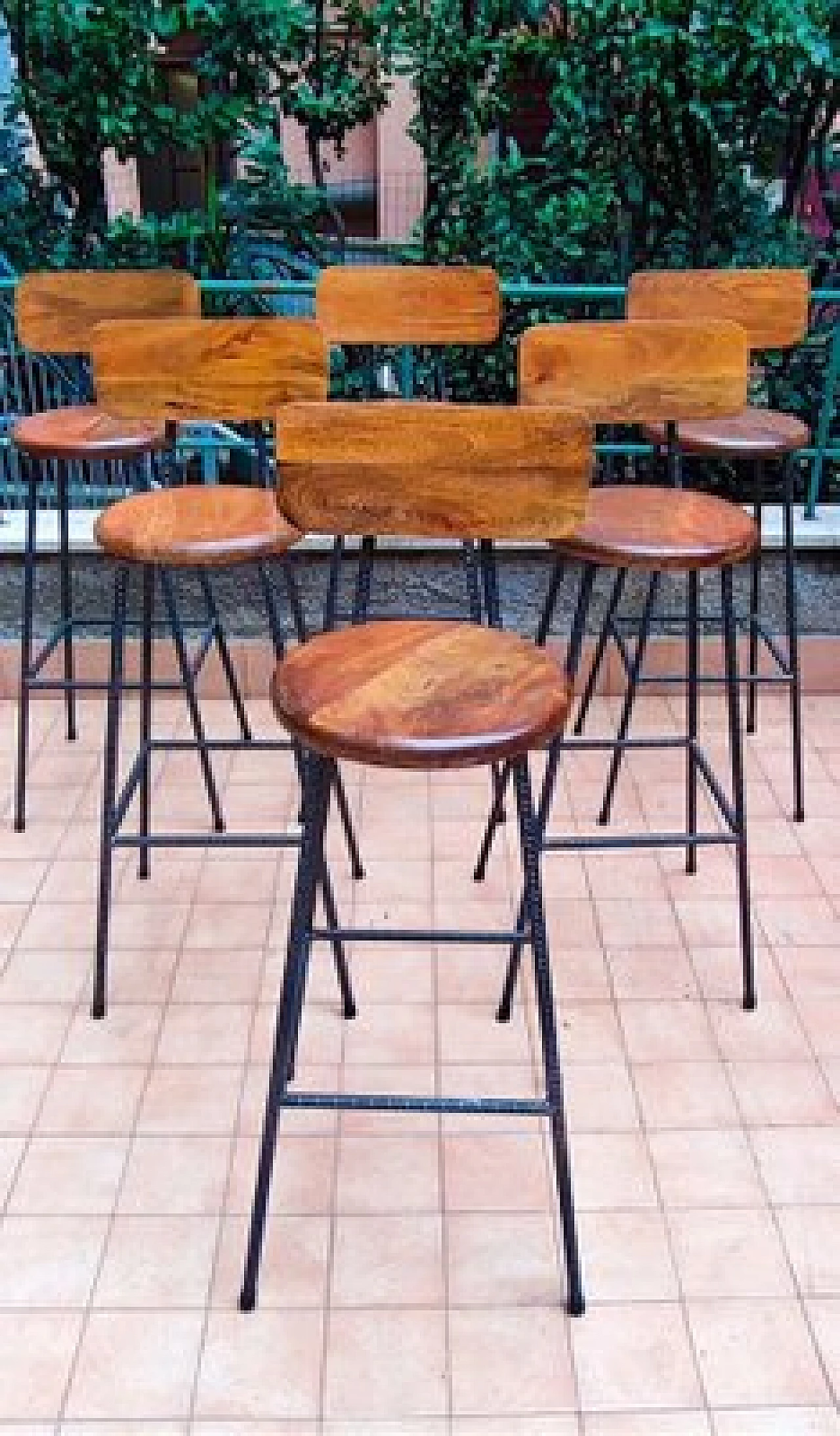 Industrial iron and chestnut stool, 1970s 1404092