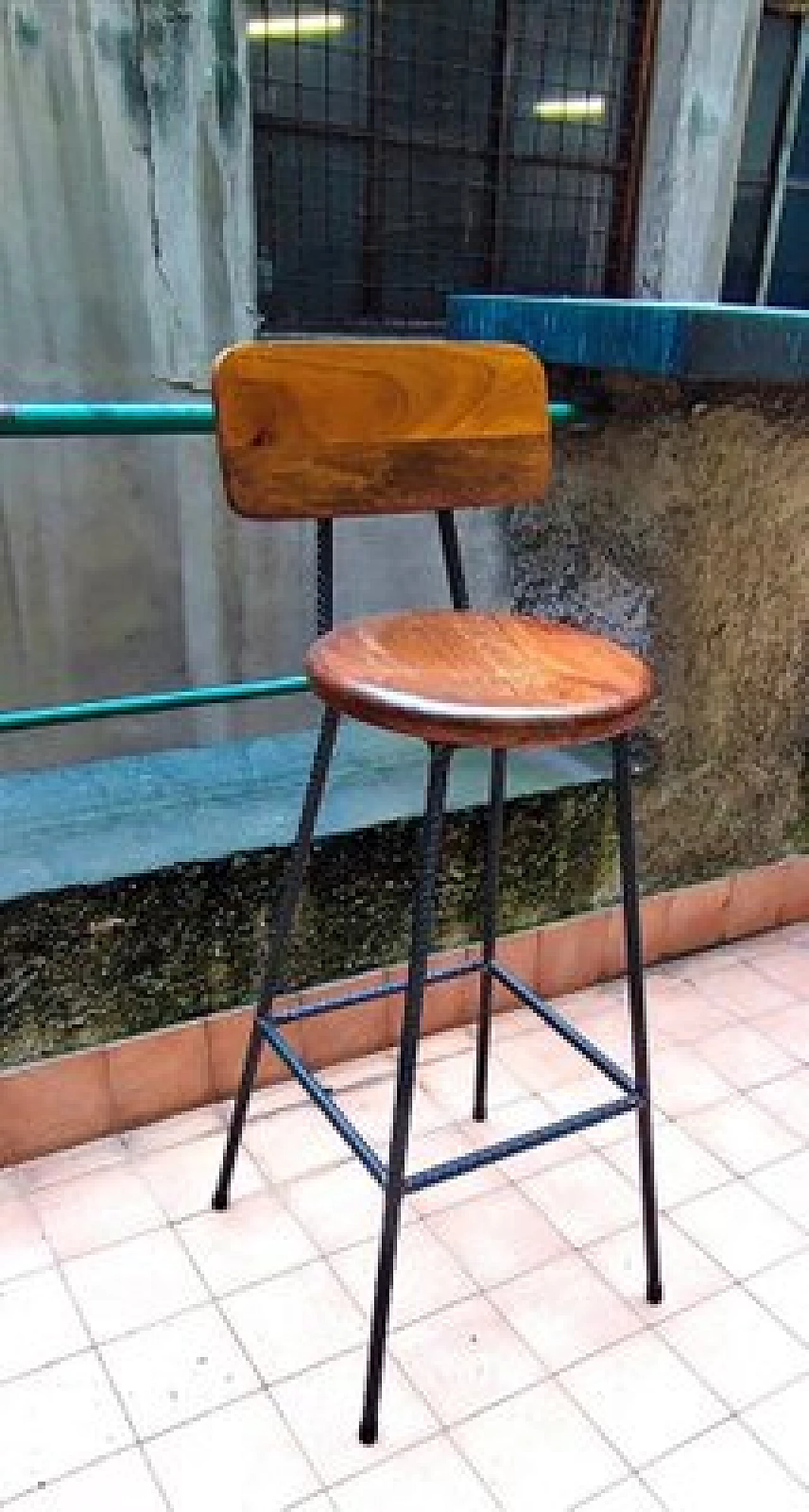 Industrial iron and chestnut stool, 1970s 1404093