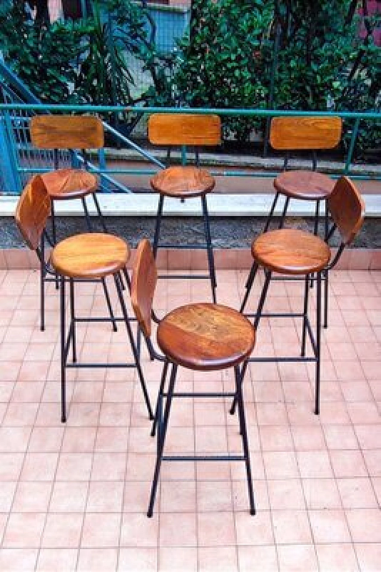 Industrial iron and chestnut stool, 1970s 1404095