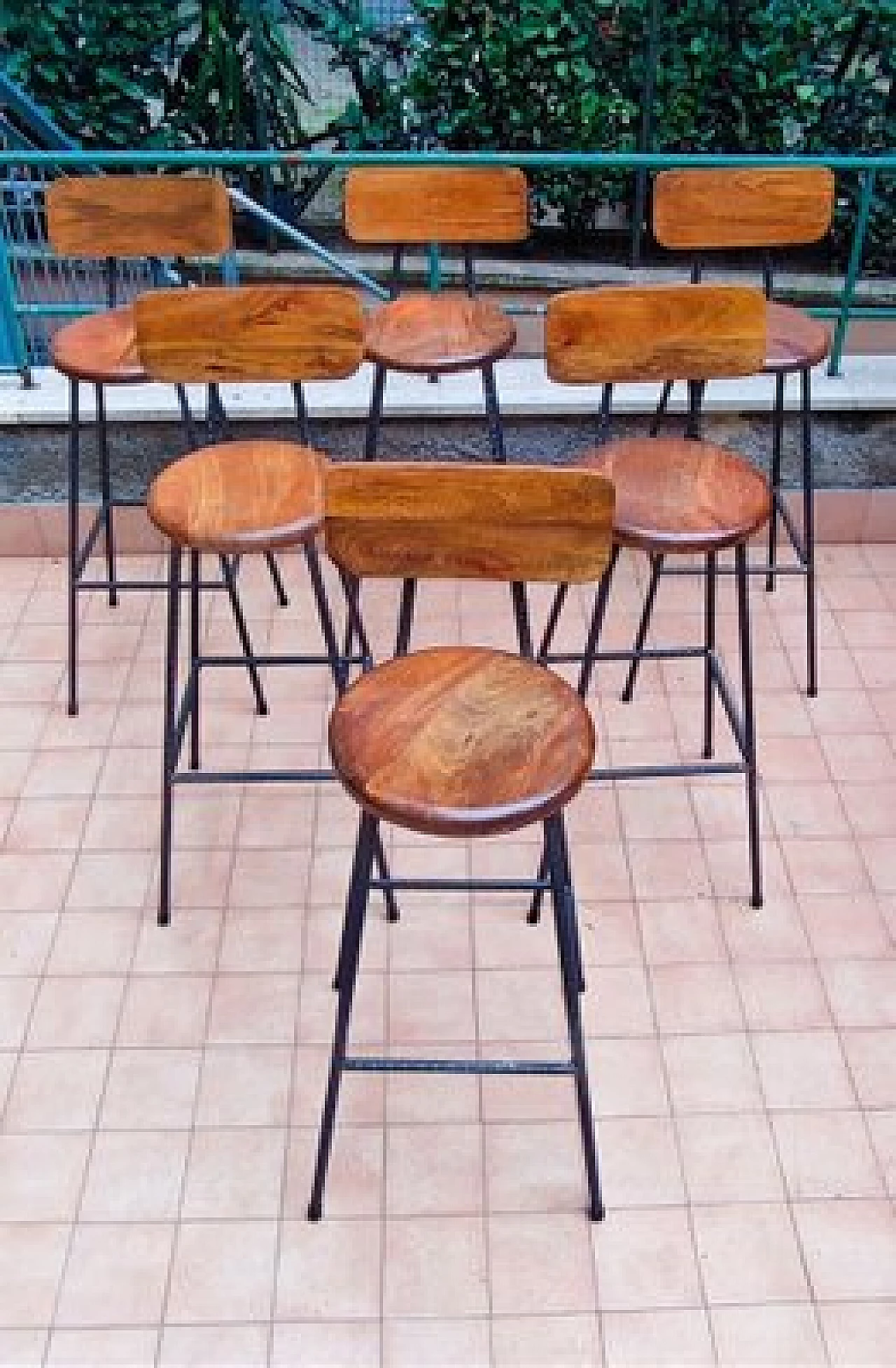 Industrial iron and chestnut stool, 1970s 1404096