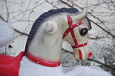 Cavallo a dondolo italiano Eurotoys in legno e plastica, anni '70